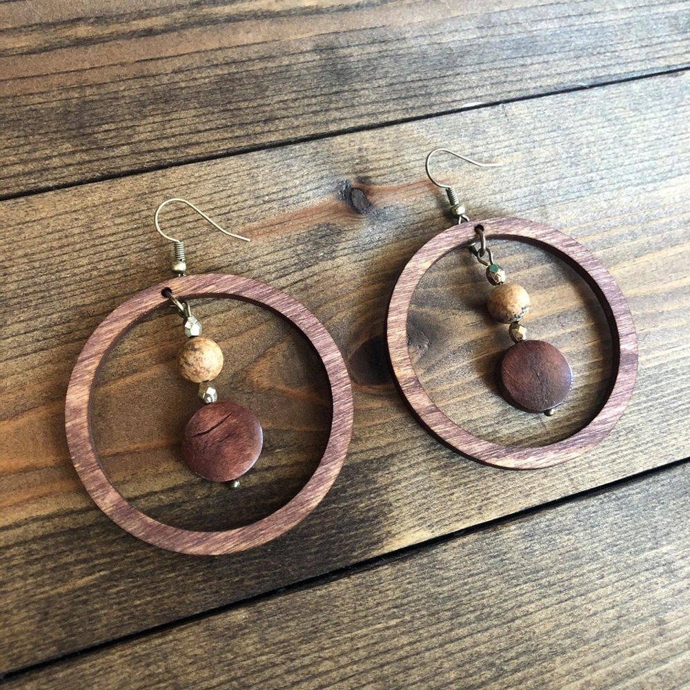 Wooden Native Circles Dangle Earrings